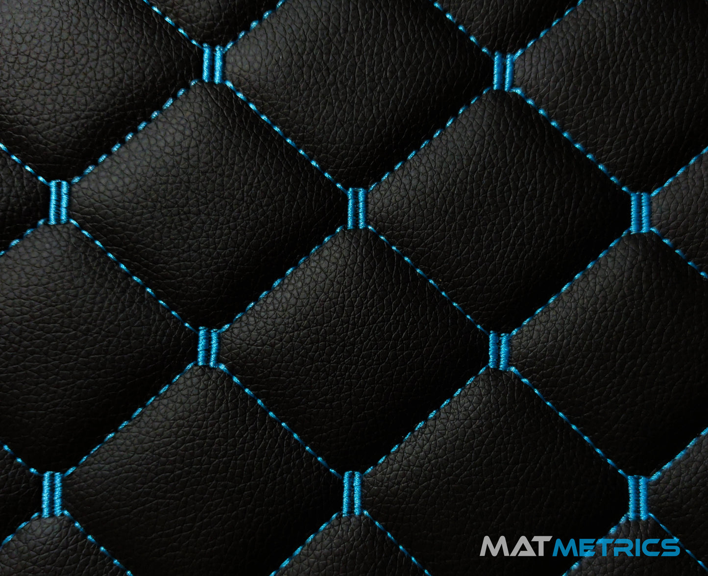 Close-up of the car mat leather material - Cubic Series, Black/Blue Stitching