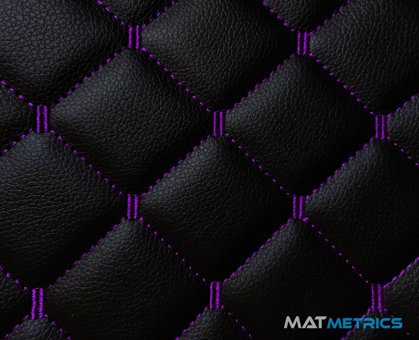 Close-up of the car mat leather material - Cubic Series, Black/Purple Stitching
