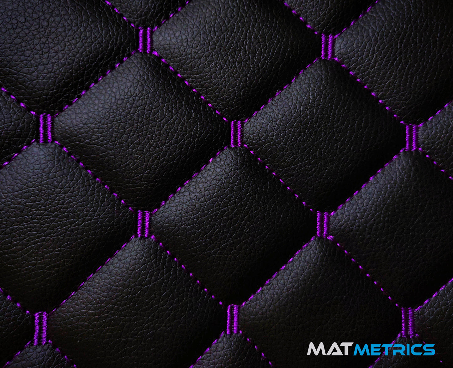 Close-up of the car mat leather material - Cubic Series, Black/Purple Stitching