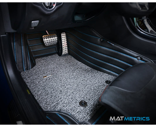 Mat Metrics car mats installed on a Canadian Car; product: Sport Series Black/Blue Stitching with Grey Detachable Vinyl Insert
