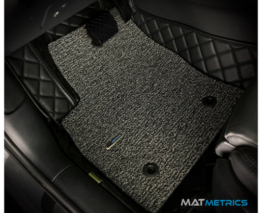 Mat Metrics car mats installed on a Canadian Car; product: Cubic Series Black/Black Stitching with Grey Detachable Vinyl Insert