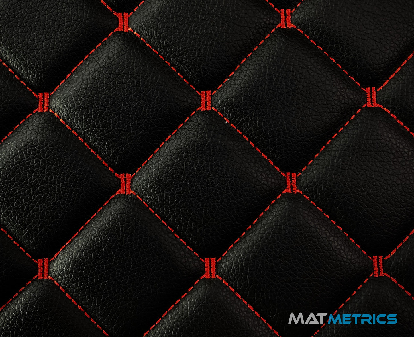 Close-up of the car mat leather material - Cubic Series, Black/Red Stitching