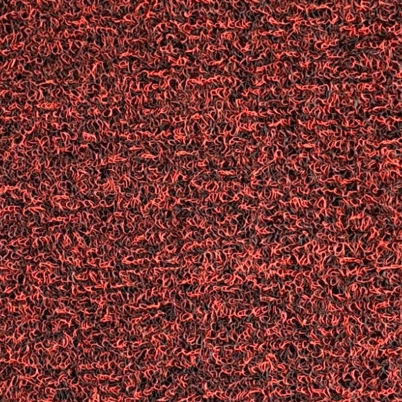 Close-up of the detachable vinyl carpet material, red colour