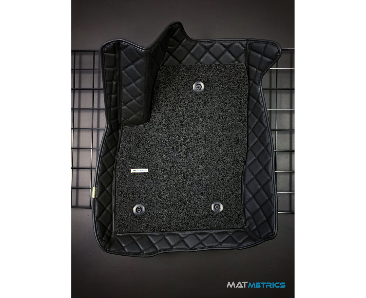All-weather custom car mats for Canadian/American vehicles, Canadian-made, colour: Cubic Series, Black/Black Stitching with Black Detachable Vinyl Insert