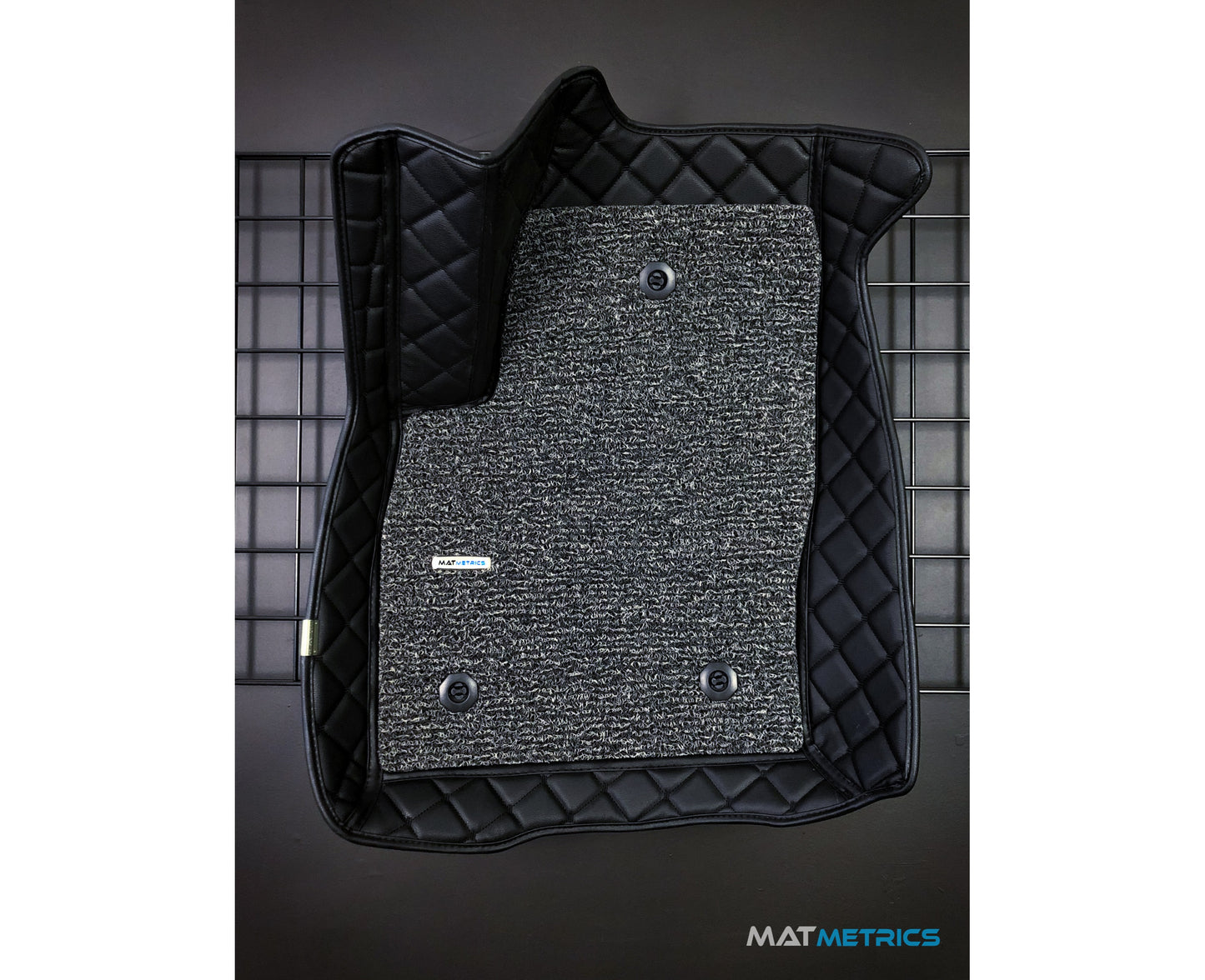 All-weather custom car mats for Canadian/American vehicles, Canadian-made, colour: Cubic Series, Black/Black Stitching with Grey Detachable Vinyl Insert